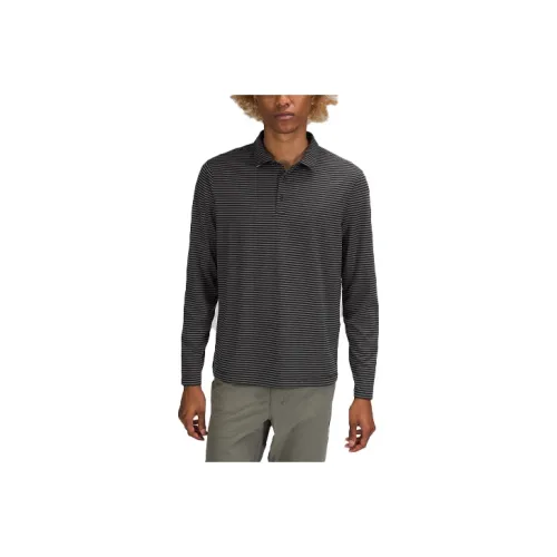 Lululemon Evolution Polo Shirts Men Black Silver Drop Stripes