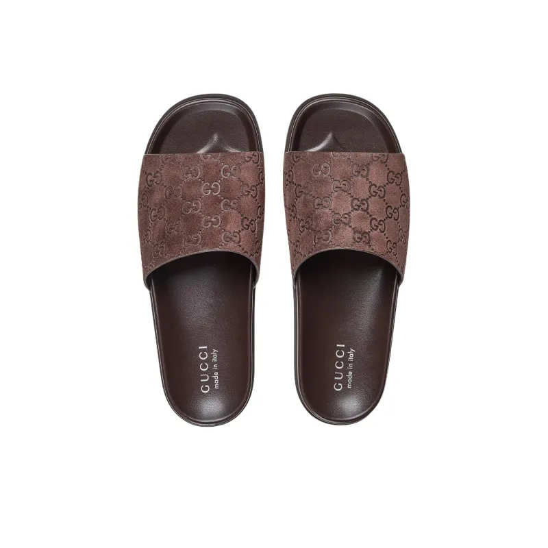 GUCCI Quiet Slide Slippers Men's Brown-3