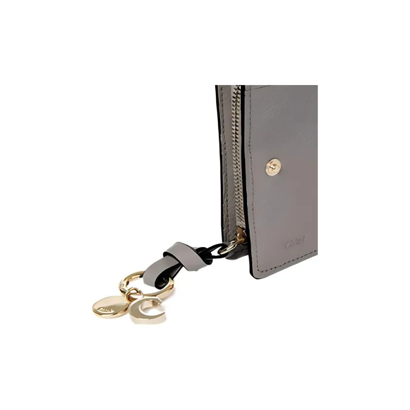 Chloe Alphabet Grained Calfskin Wallet Women's Gray-4