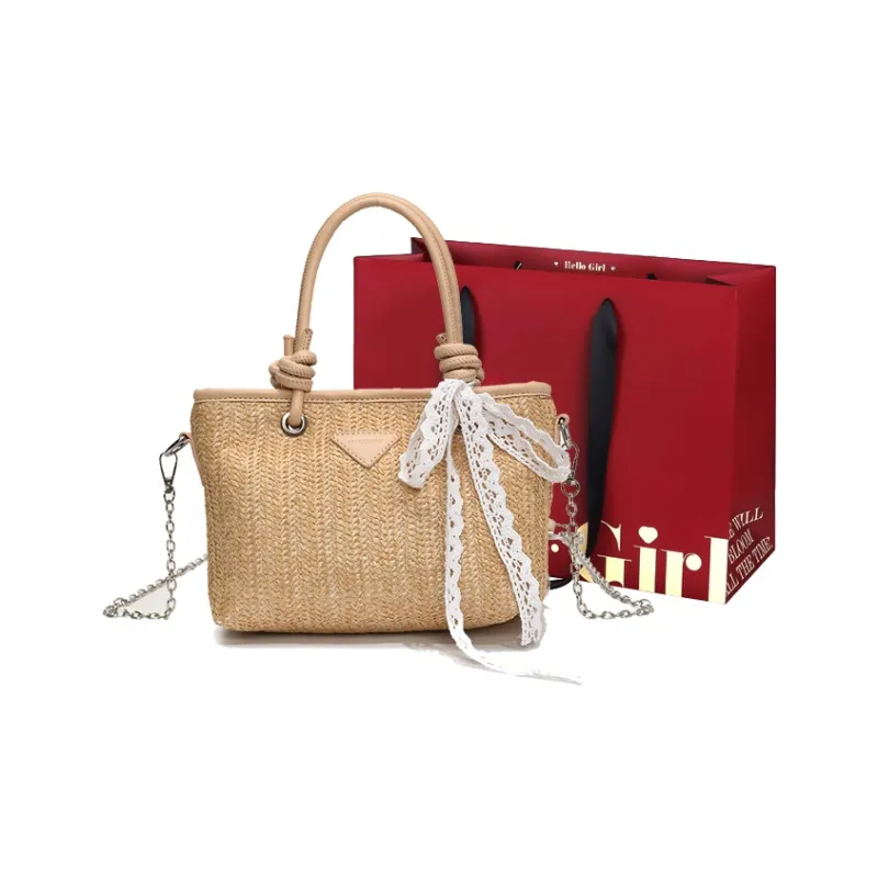 GOX PU With Straw Woven Crossbody Handbag Women's Ecru/Pink/Khaki-12
