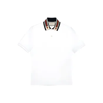GUCCI Men White Cotton Polo With Web And Feline Head