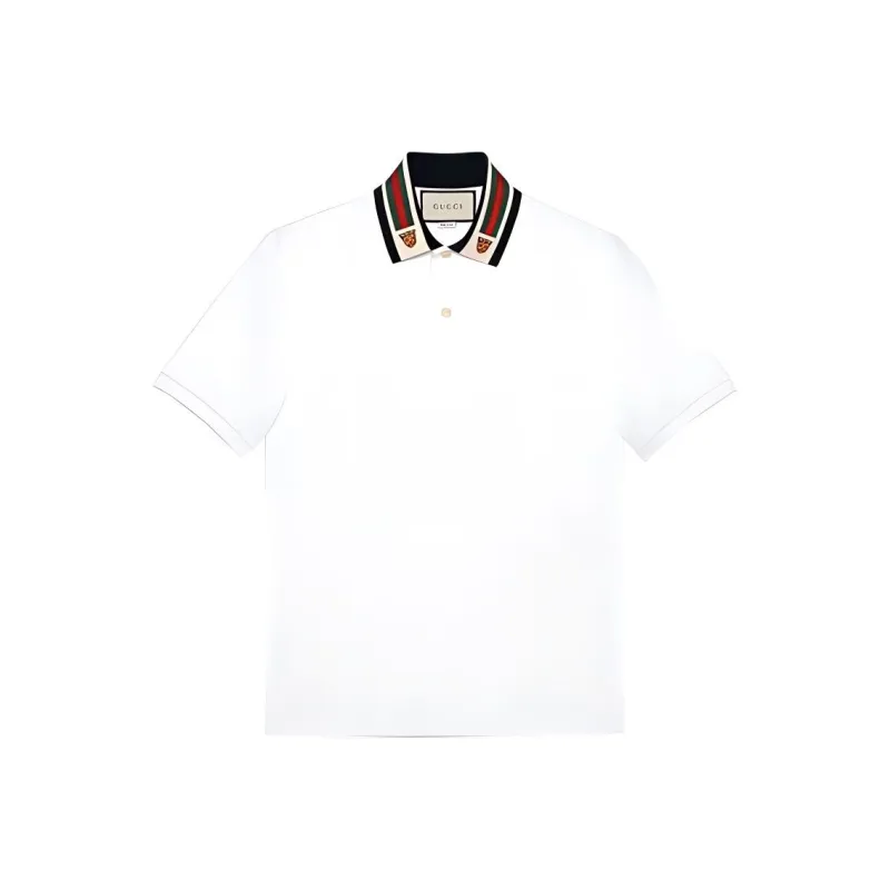 GUCCI Men White Cotton Polo With Web And Feline Head-0