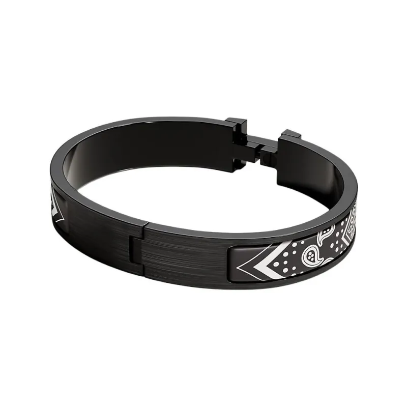 HERMES Enamel Bangles Men's Black-1