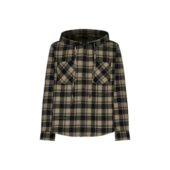 OFF WHITE Checked Curved Hem Hooded Shirt