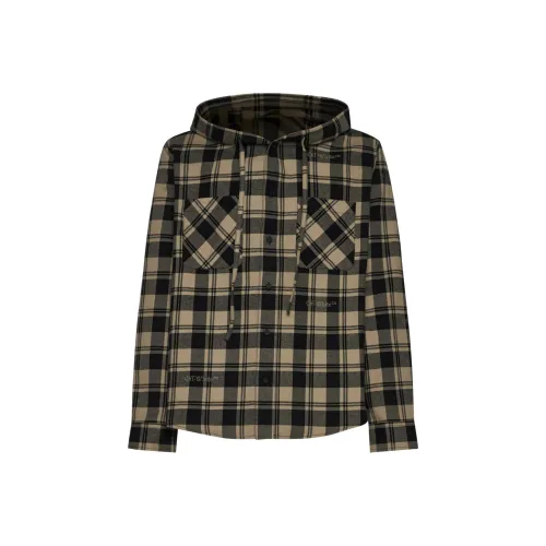 OFF WHITE Checked Curved Hem Hooded Shirt