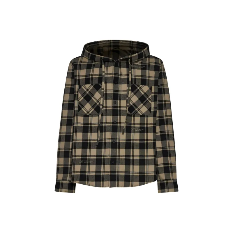 OFF WHITE Checked Curved Hem Hooded Shirt-0