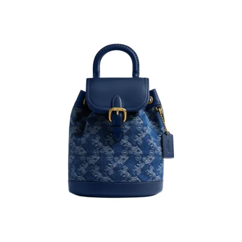 COACH Coated Canvas With Leather Backpack Small Size Women's Blue