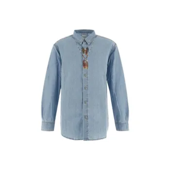 Marcelo Burlon Feather Necklace Denim Shirt