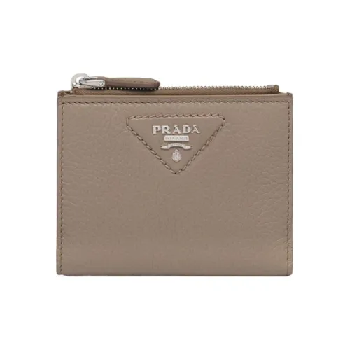 PRADA Leather Wallet Small Size Women's Gray
