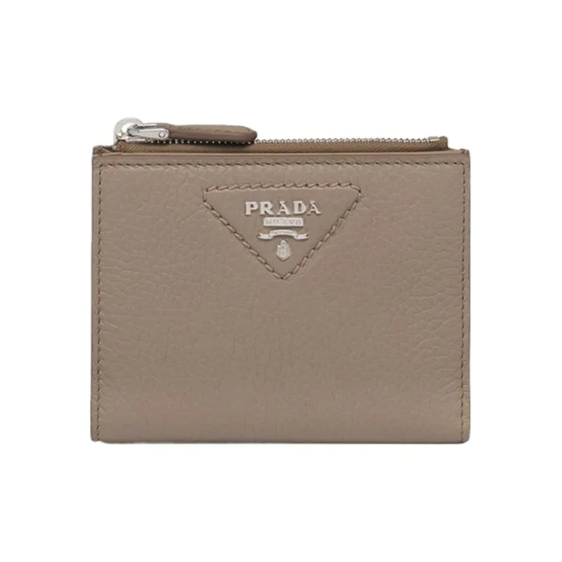 PRADA Leather Wallet Trumpets Women's Gray-0