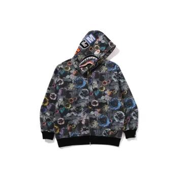A BATHING APE Floral Camo Shark Relaxed Fit Full Zip Hoodie