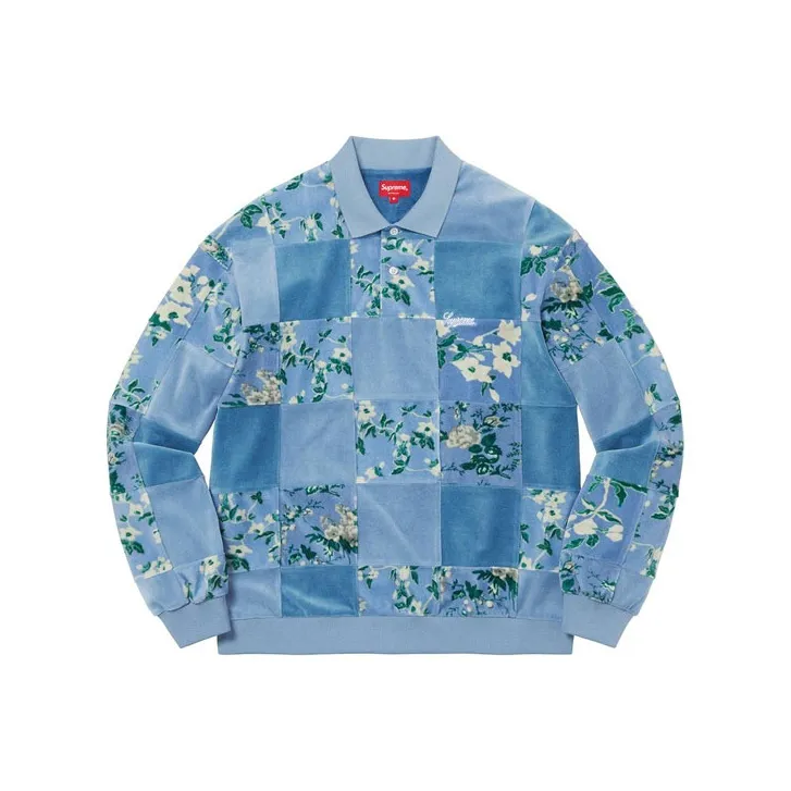 Supreme Floral Patchwork Velour L/S Polo-0