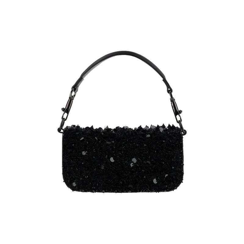 Valentino Locò Silk Blend With Leather Trim Shoulder Bag Crossbody Bag Handbag Small Size Women's Black-2