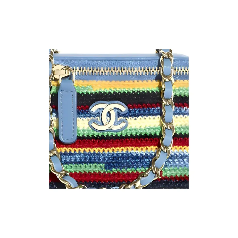 CHANEL Embroidery Velour And Metal Square Box Clutch Trumpets Women's Blue & Multicolor-4