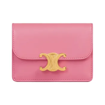 CELINE Triumphal Arch Cow Leather Coin Purses Card Holders Women's Pink