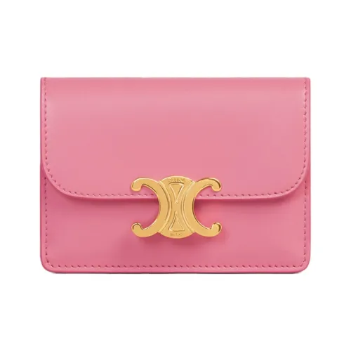 CELINE Triumphal Arch Cow Leather Coin Purses Card Holders Women's Pink