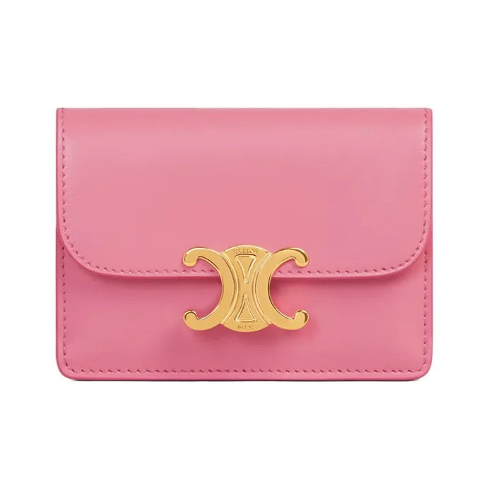 CELINE Triumphal Arch Cow Leather Coin Purses Card Holders Women's Pink-0