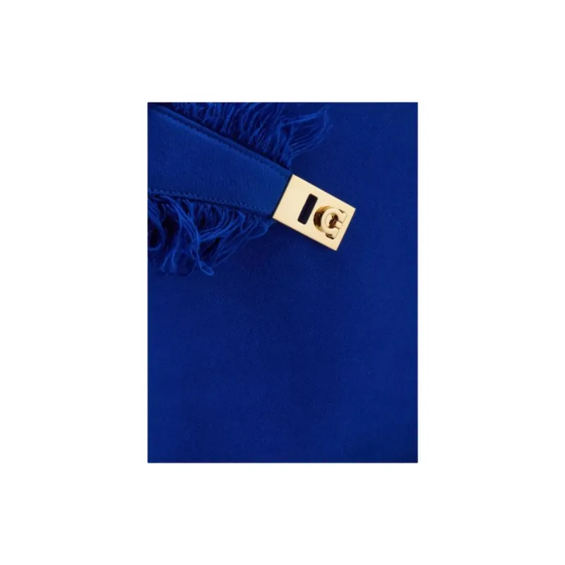 FERRAGAMO Hug Blended Material Handbag Large Size Women's Klein Blue-4