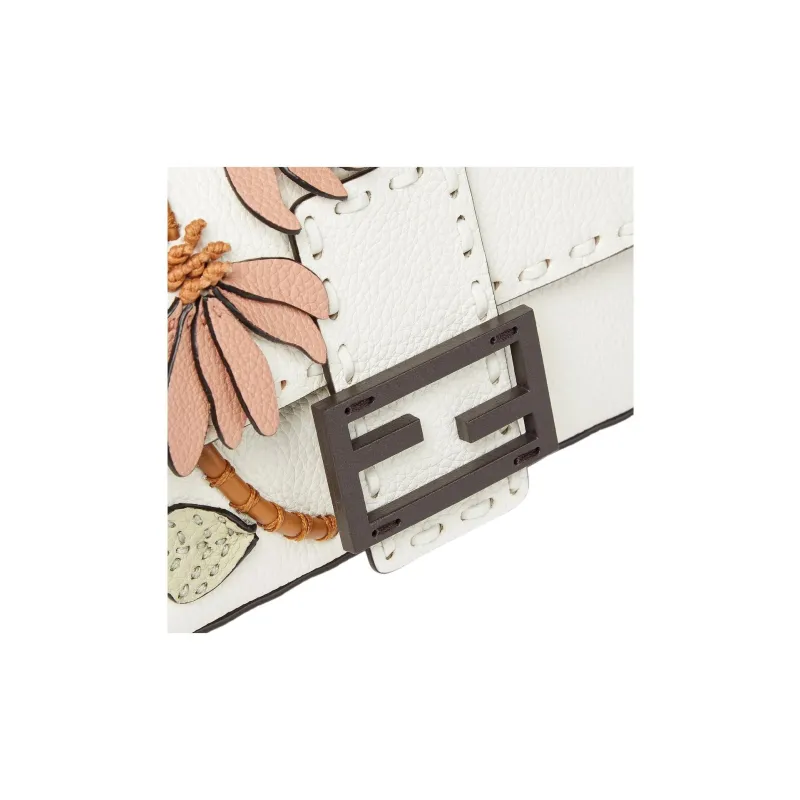 FENDI Baguette Leather One Shoulder Handbag Mini Women's White-4