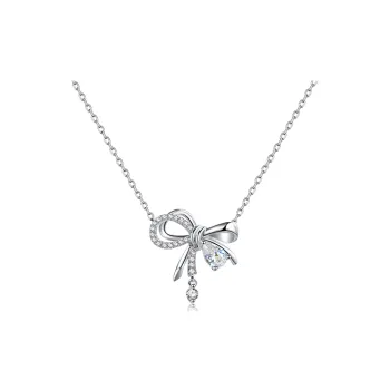 FANCI S925 Silver Girlish Bowknot Necklace Women's