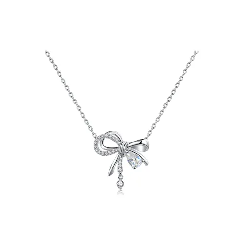 FANCI S925 Silver Girlish Bowknot Necklace Women's