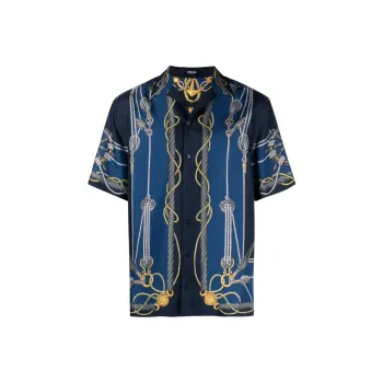 VERSACE Nautical print Short sleeve Silk Shirt