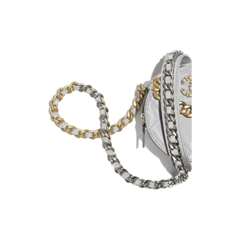 CHANEL 19Bag Calfskin Evening Bag, Round Bag, Clutch, Shoulder Bag, Crossbody Bag Women's Silver-3