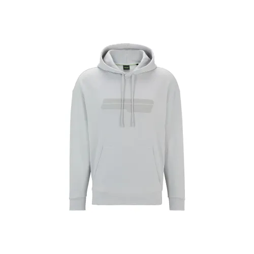 HUGO BOSS Relaxed-Fit Hoodie With Logo Artwork Sweatshirt Men's Gray