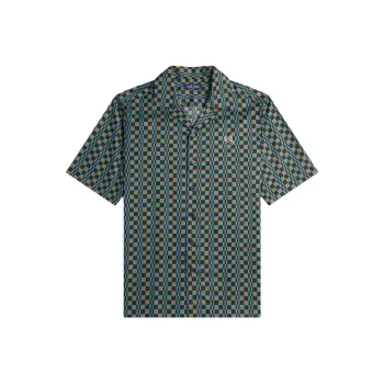 FRED PERRY Glitch Chequerboard Revere Collar Shirt Men's Green