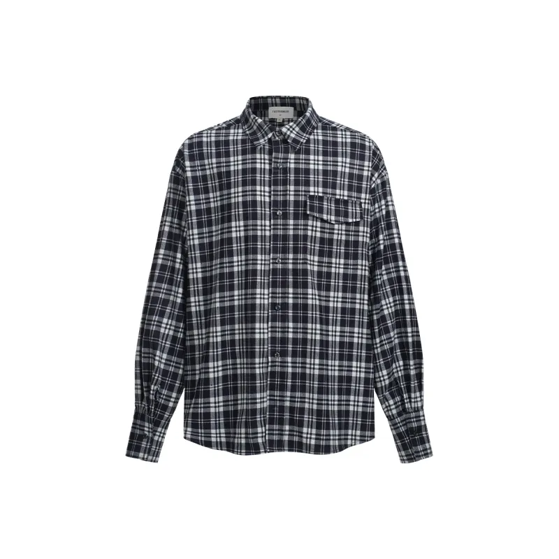 11ESTRANGER ASTRANGER Shirt Unisex Dark Blue Plaid-0