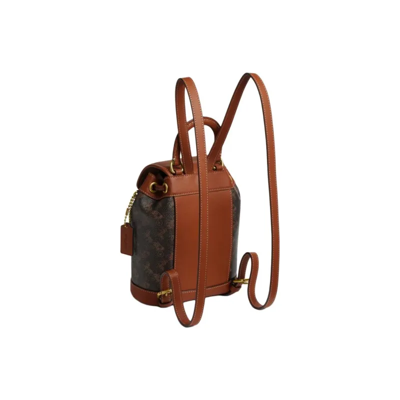 COACH Coated Canvas With Leather Backpack Small Size Women's Brown-1