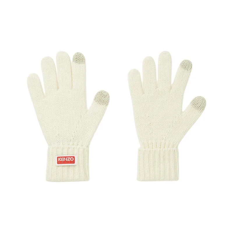 KENZO Wool Knit Gloves Women's Beige-3
