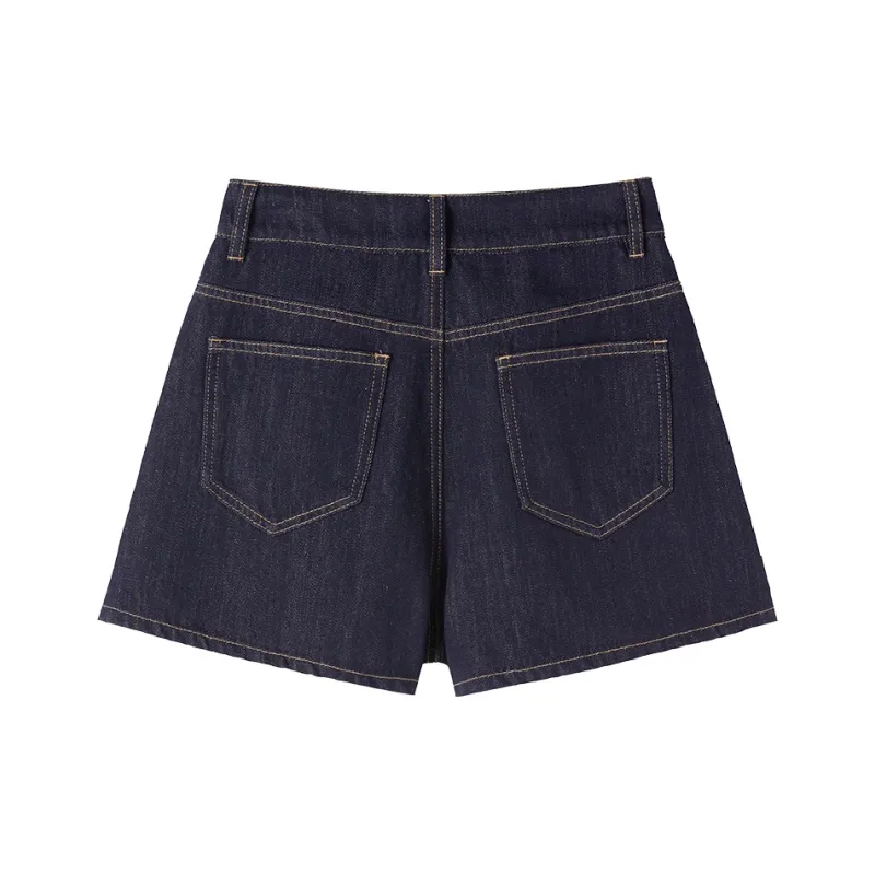 XIANGYING Denim Shorts Women's Navy Blue-1