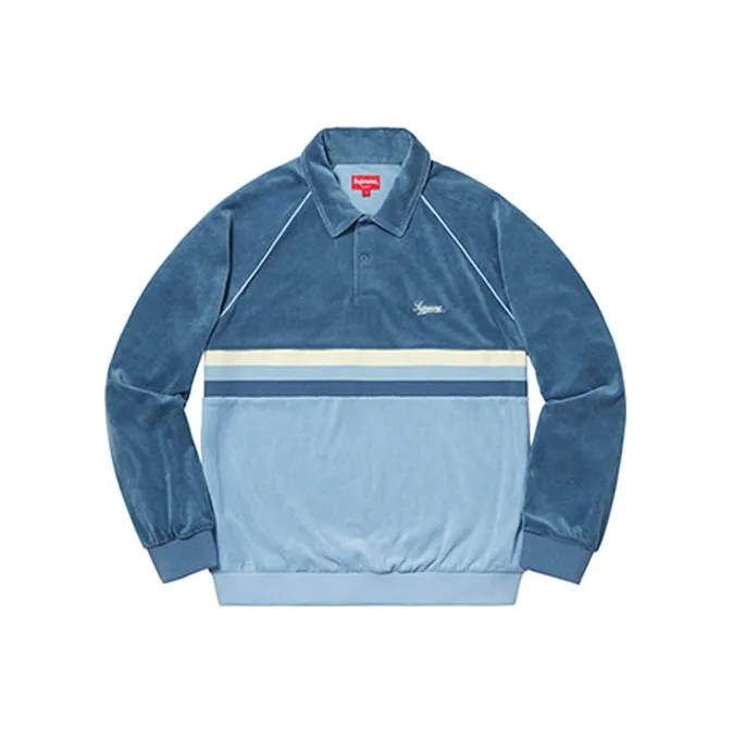 Supreme Stripe Velour Raglan L/S Polo-0
