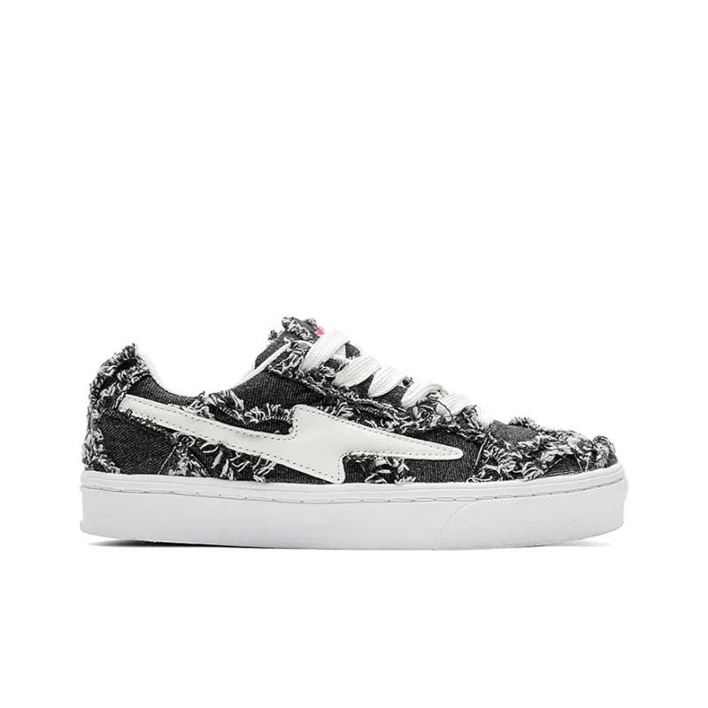 OUBT Lightning Design, Denim Frayed Edge Breathable And Slip Resistant Low Top Skateboard Shoes Unisex-8