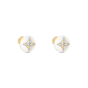 LOUIS VUITTON Color Blossom Studs Yellow Gold White Gold White Agate And Diamonds