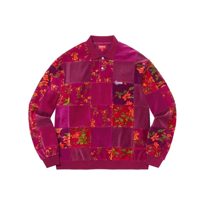 Supreme Floral Patchwork Velour L/S Polo-1