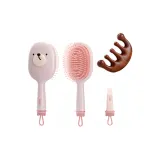 Pink-Air Cushion Comb with Cleaning Brush+Sandalwood Massage Comb