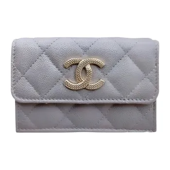 CHANEL Grained Calfskin Wallet Small Size Women's Light Gray