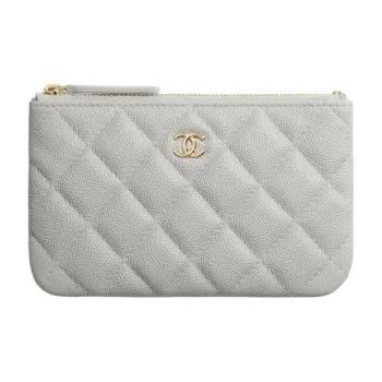 CHANEL Small Grain Embossed Calfskin Portable Clutch Coin Purse Mini Women's Gray