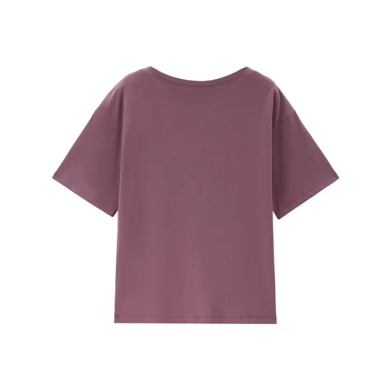 UNIQLO Drop Shoulder Sleeve T Shirt Women's 98 Dark Purple Red-1