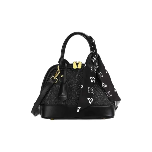 Monna Lisa Cow Leather Dome Bag, Shoulder Bag, Crossbody Bag, Handbag Medium Size Women's Black