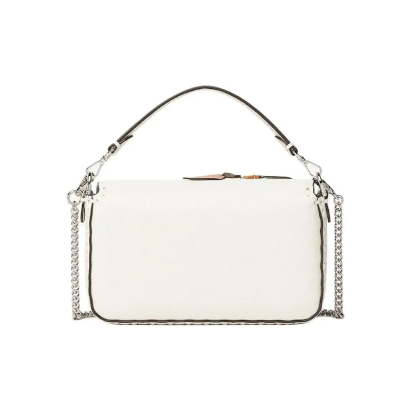 FENDI Baguette Leather One Shoulder Handbag Mini Women's White-2