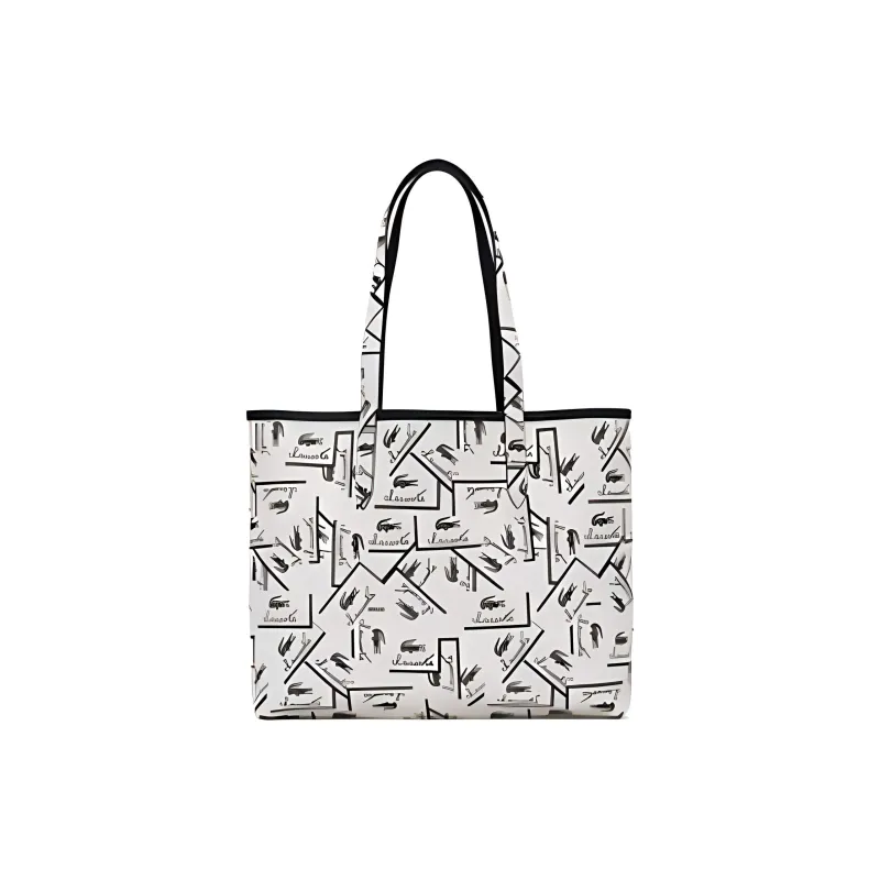 LACOSTE PVC Tote Bag Shopping Bag Handbag Large Size Women's Black & Ecru-1