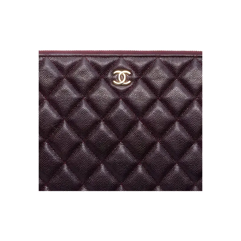 CHANEL 22K Autumn And Winter Embossed Calfskin With Grains Clutch Women's Dark Brown-2