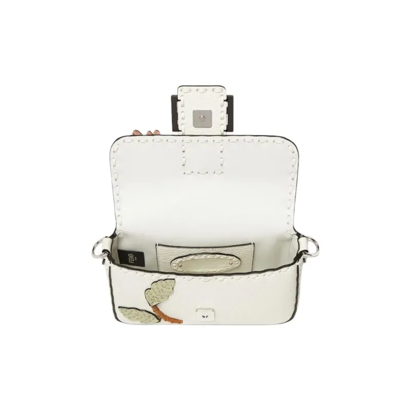 FENDI Baguette Leather One Shoulder Handbag Mini Women's White-3