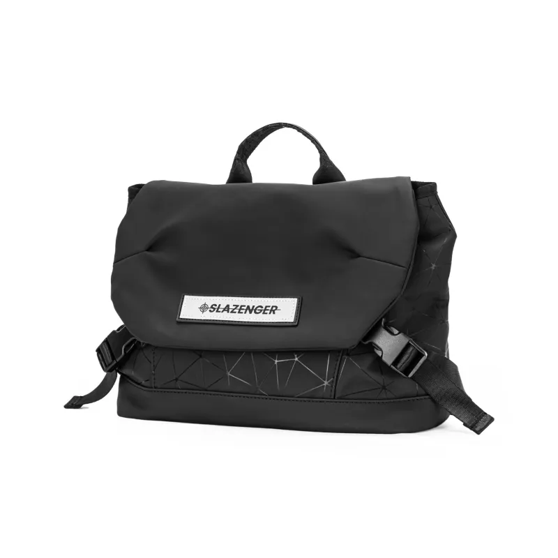 Slazenger PU Messenger Bag, Handbag, Crossbody Bag Unisex Black Diamond Pattern-1