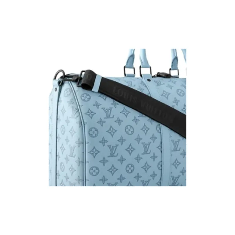 LOUIS VUITTON Embossed Calfskin Travel Bag Unisex Blue-8