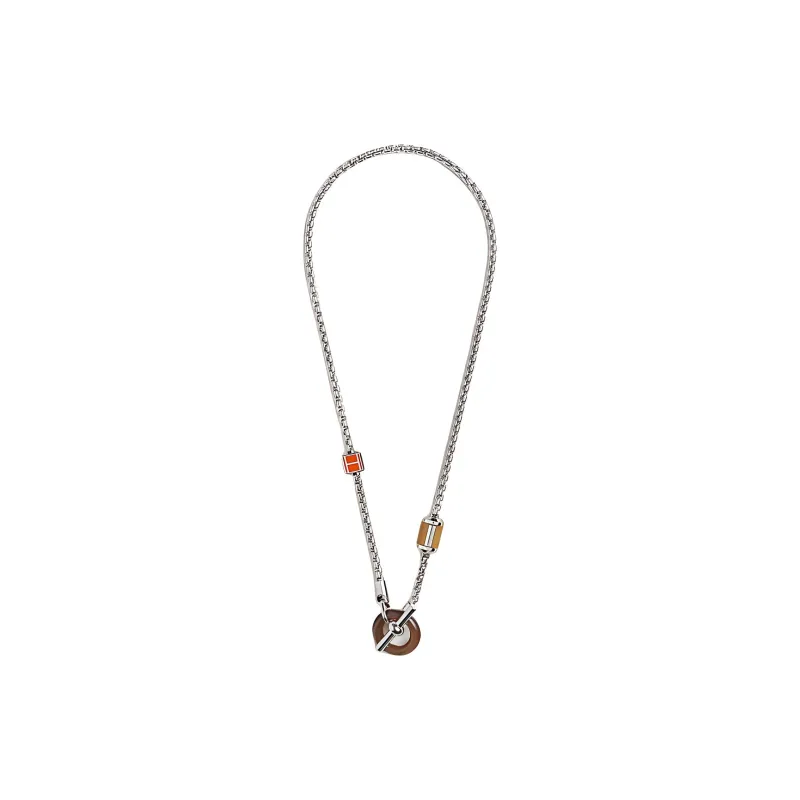 HERMES Calfskin Horn Metal Palladium Plated Necklaces Men's Silver-1