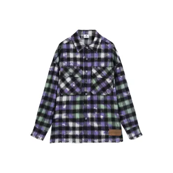 WAITINGWAVE Shirt Unisex Black And Purple Plaid